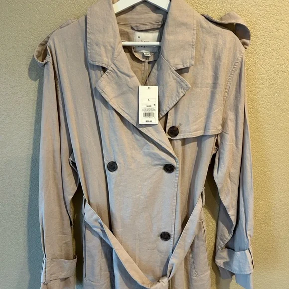a new day Women's Classic Beige Womens Long Trench Coat Size L- New With Tags - Picture 5 of 6